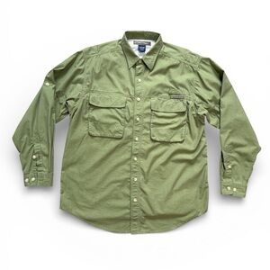 Exofficio Green Button Down Vented Outdoors Hiking Camping Fishing Shirt